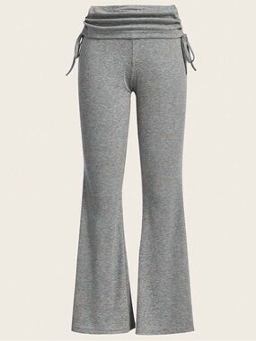 Flare Yoga Pants with Tie Drawstring Sides & a Foldover Waist
